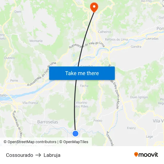 Cossourado to Labruja map