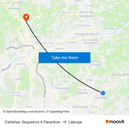 Caldelas, Sequeiros e Paranhos to Labruja map