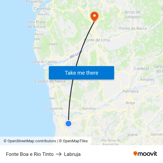 Fonte Boa e Rio Tinto to Labruja map