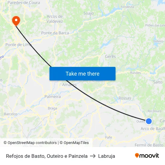 Refojos de Basto, Outeiro e Painzela to Labruja map
