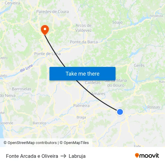 Fonte Arcada e Oliveira to Labruja map