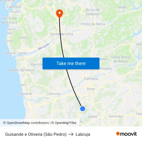 Guisande e Oliveira (São Pedro) to Labruja map