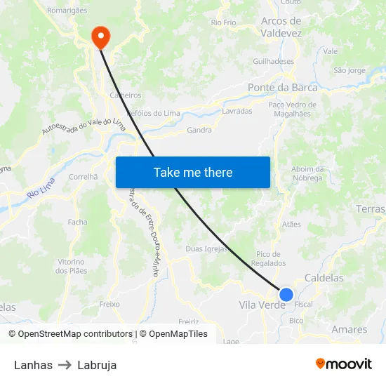 Lanhas to Labruja map