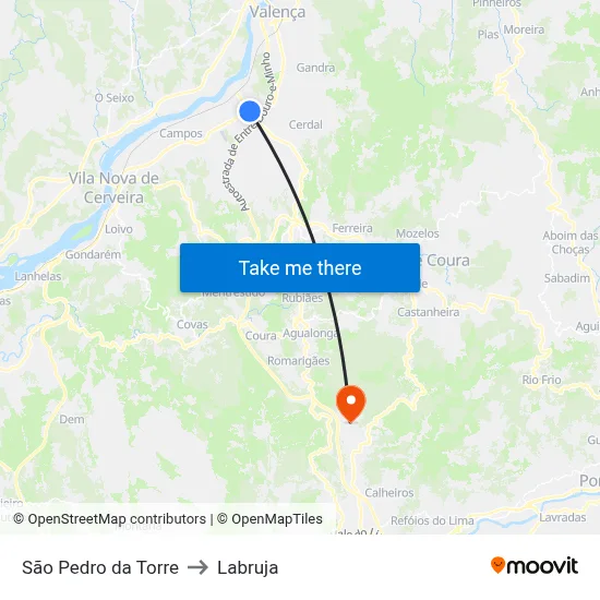 São Pedro da Torre to Labruja map