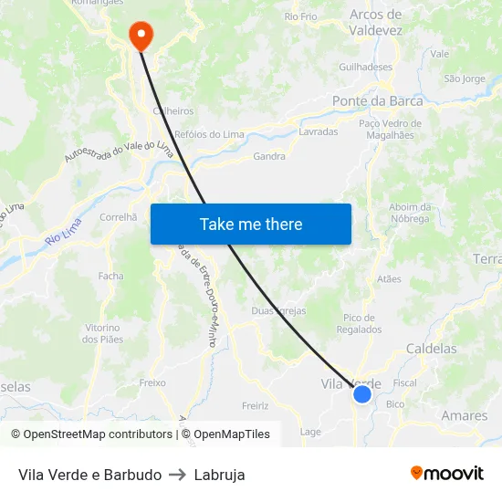 Vila Verde e Barbudo to Labruja map