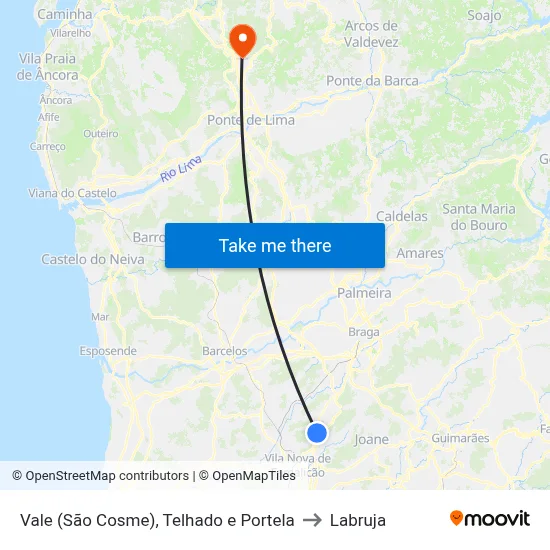 Vale (São Cosme), Telhado e Portela to Labruja map