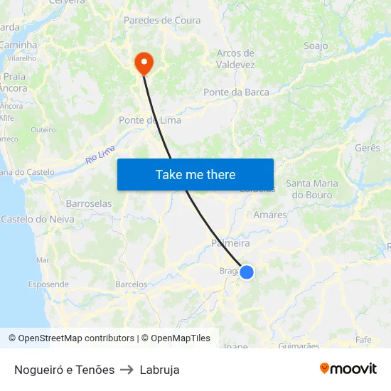 Nogueiró e Tenões to Labruja map