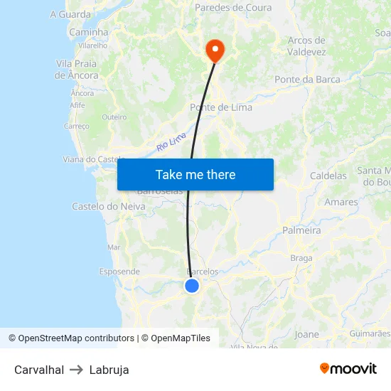 Carvalhal to Labruja map