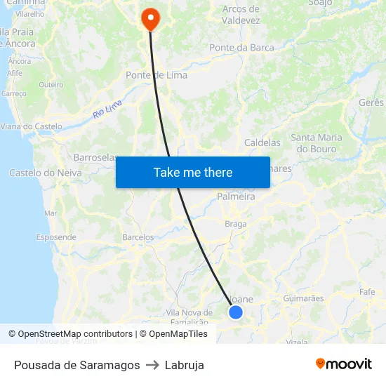 Pousada de Saramagos to Labruja map