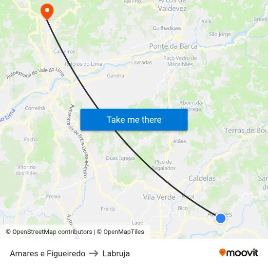 Amares e Figueiredo to Labruja map