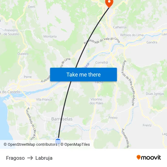 Fragoso to Labruja map