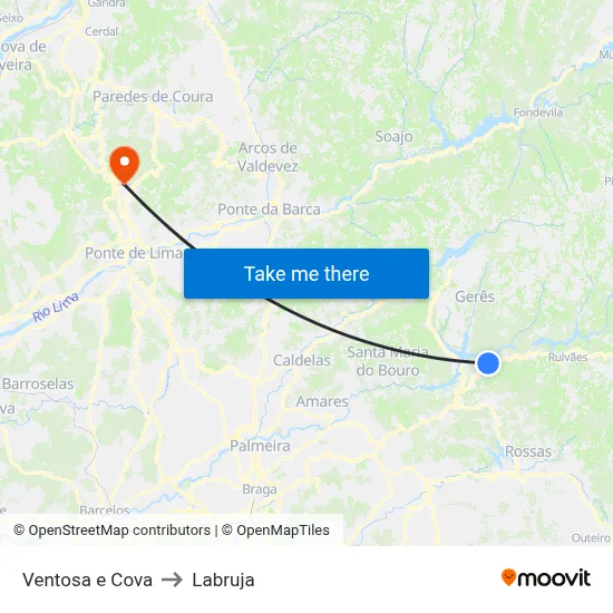 Ventosa e Cova to Labruja map