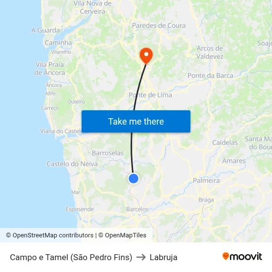 Campo e Tamel (São Pedro Fins) to Labruja map