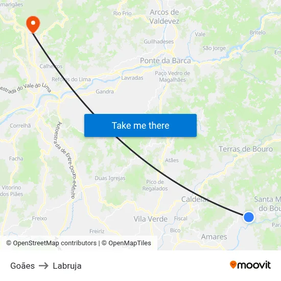 Goães to Labruja map