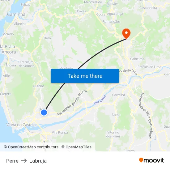 Perre to Labruja map