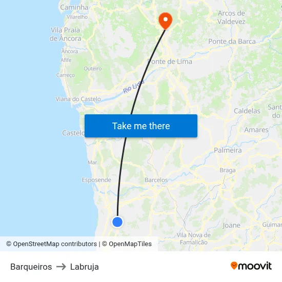 Barqueiros to Labruja map