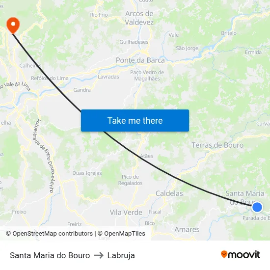 Santa Maria do Bouro to Labruja map