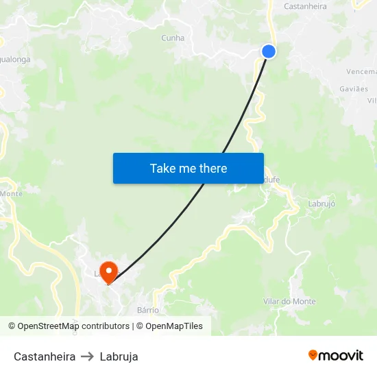 Castanheira to Labruja map