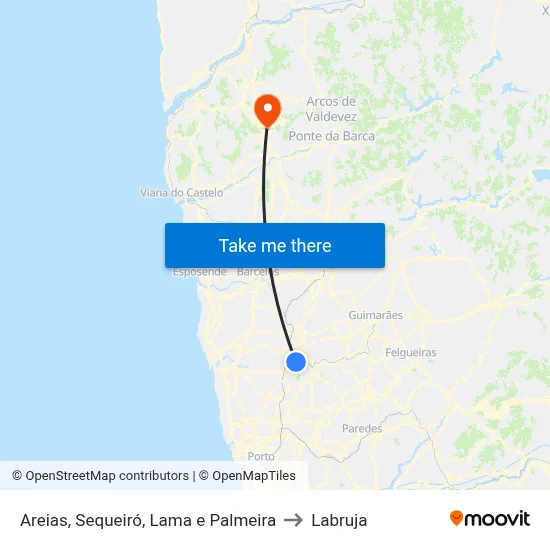 Areias, Sequeiró, Lama e Palmeira to Labruja map
