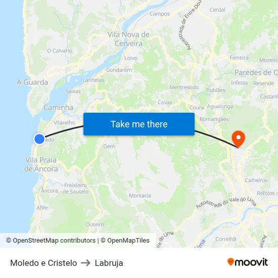 Moledo e Cristelo to Labruja map