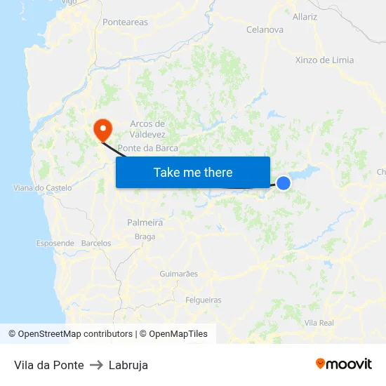 Vila da Ponte to Labruja map