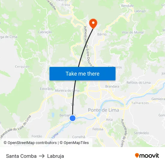 Santa Comba to Labruja map