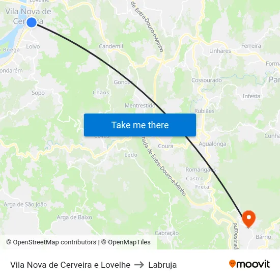 Vila Nova de Cerveira e Lovelhe to Labruja map