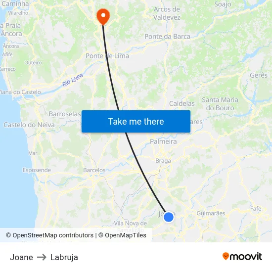 Joane to Labruja map