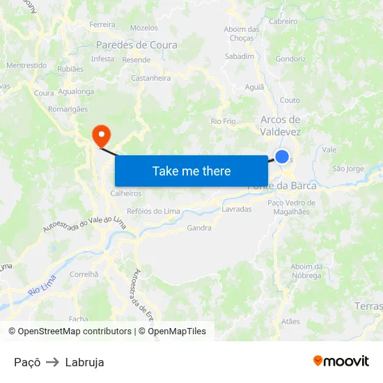 Paçô to Labruja map