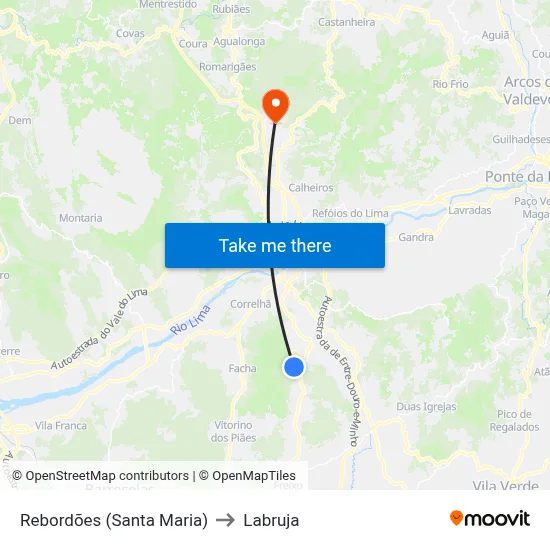 Rebordões (Santa Maria) to Labruja map