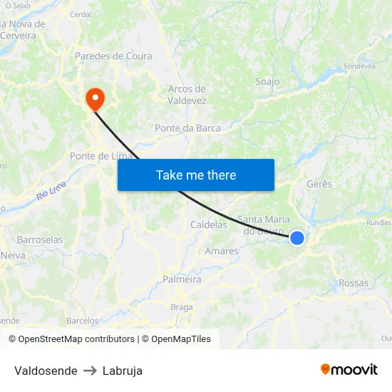 Valdosende to Labruja map