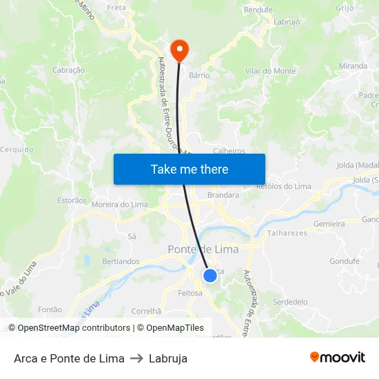 Arca e Ponte de Lima to Labruja map