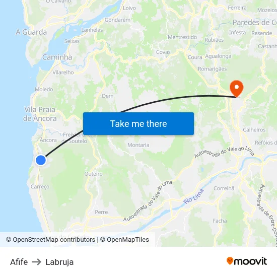 Afife to Labruja map