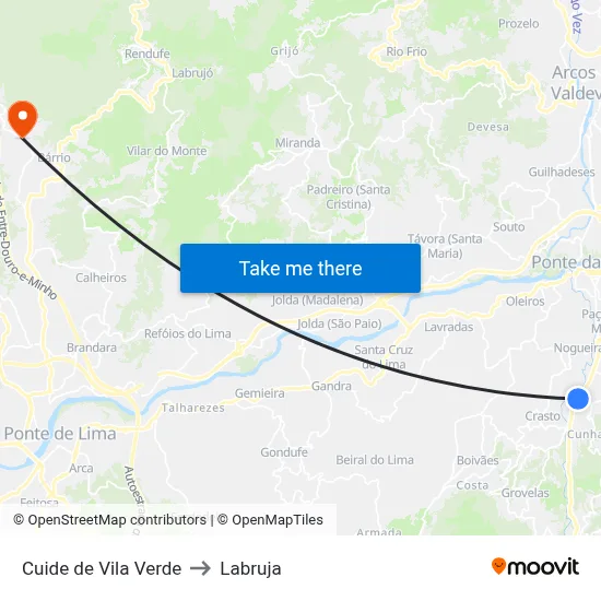 Cuide de Vila Verde to Labruja map