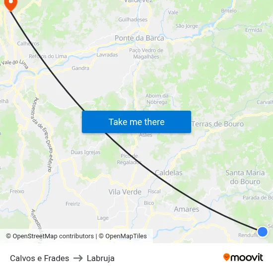 Calvos e Frades to Labruja map