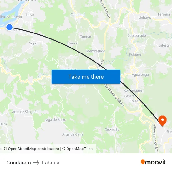Gondarém to Labruja map