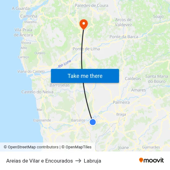 Areias de Vilar e Encourados to Labruja map