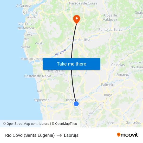 Rio Covo (Santa Eugénia) to Labruja map