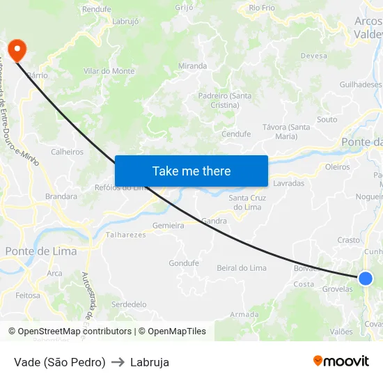 Vade (São Pedro) to Labruja map