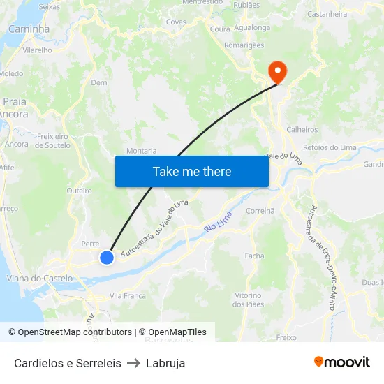Cardielos e Serreleis to Labruja map