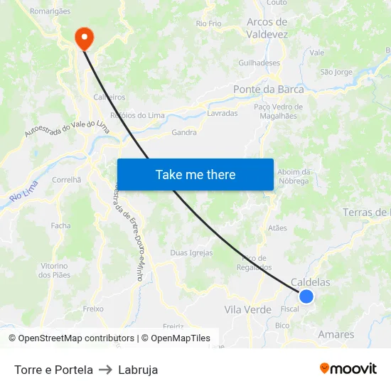 Torre e Portela to Labruja map
