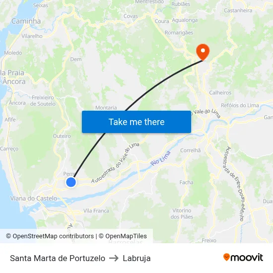 Santa Marta de Portuzelo to Labruja map