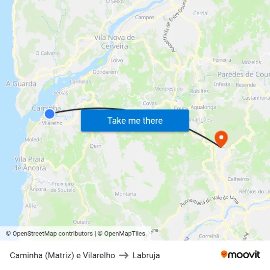 Caminha (Matriz) e Vilarelho to Labruja map
