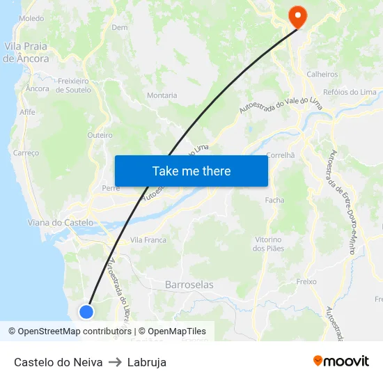 Castelo do Neiva to Labruja map