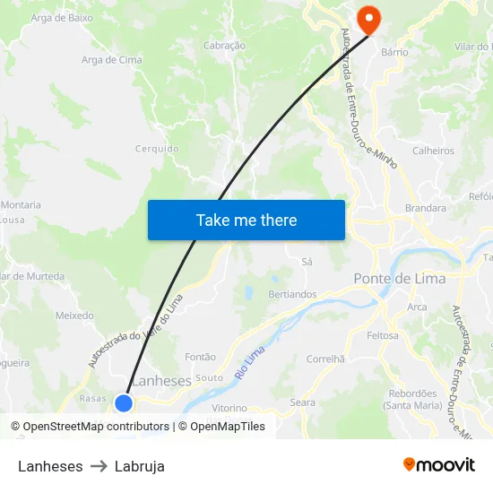 Lanheses to Labruja map