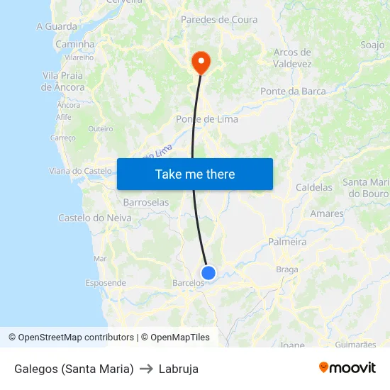 Galegos (Santa Maria) to Labruja map