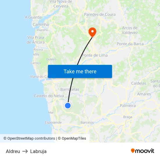 Aldreu to Labruja map