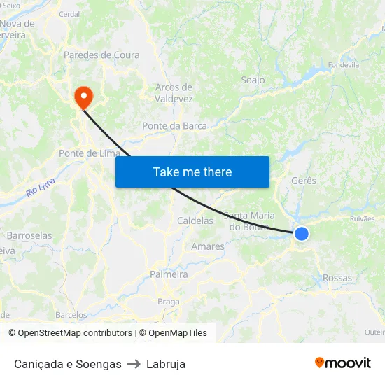 Caniçada e Soengas to Labruja map