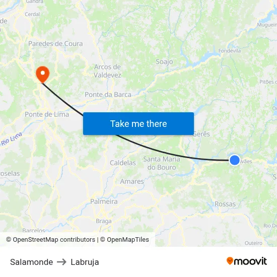 Salamonde to Labruja map