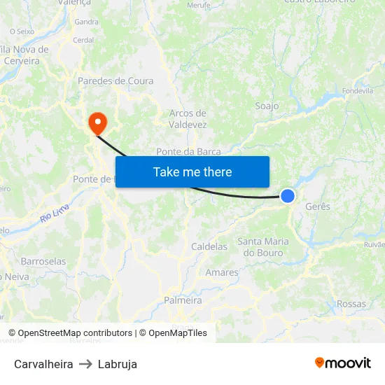 Carvalheira to Labruja map